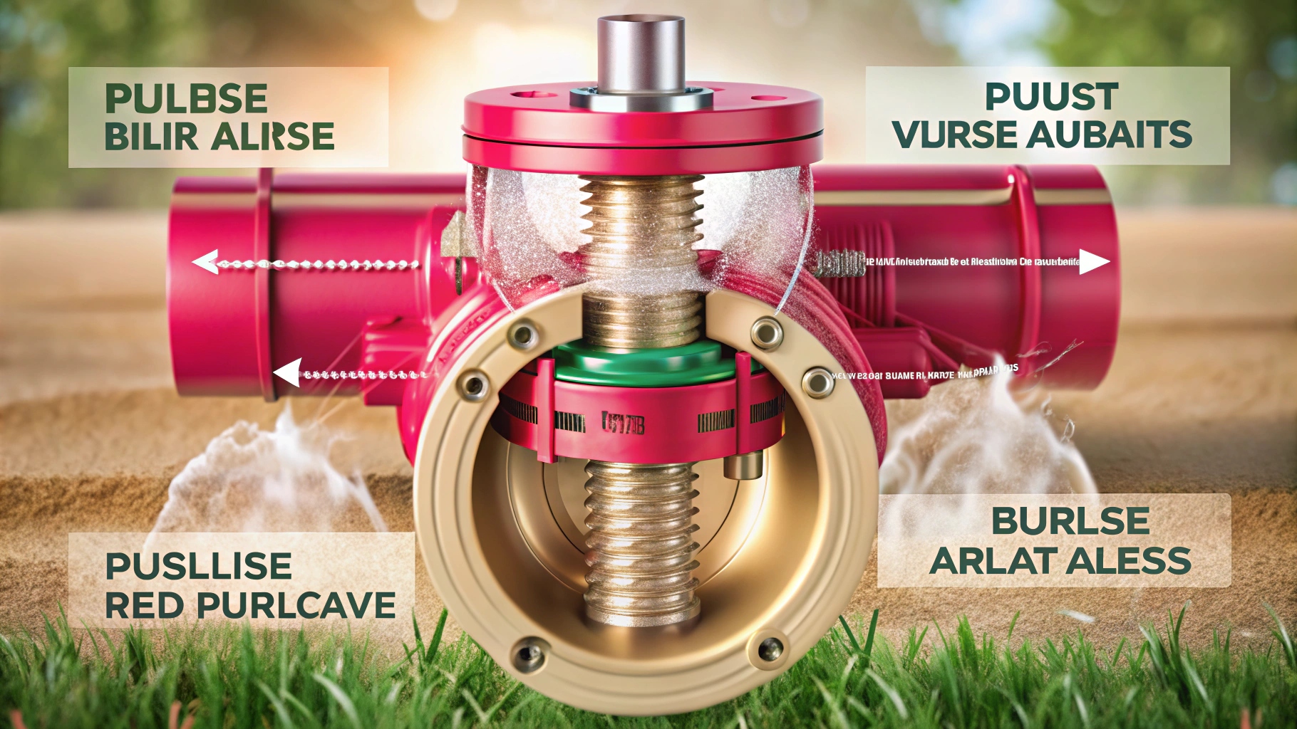 Cross-sectional view of a red industrial valve, highlighting internal components and fluid flow